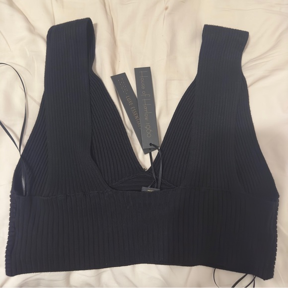 NWT House of Harlow 1960 Black Deep V-Neck Cropped Compresion Knit Crop Top L - Picture 5 of 7